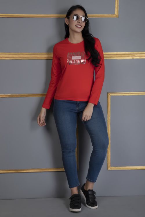 Cotton Lycra Top full sleeve Red-S