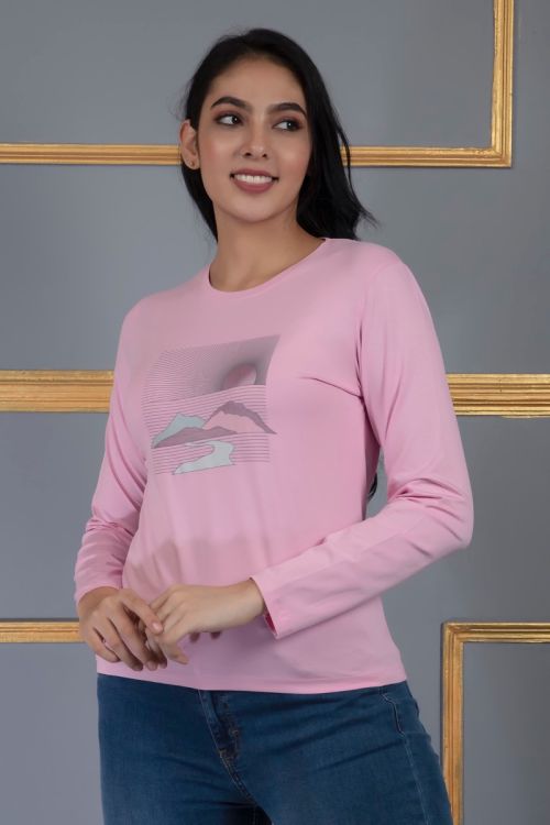 Cotton Lycra Top full sleeve pink