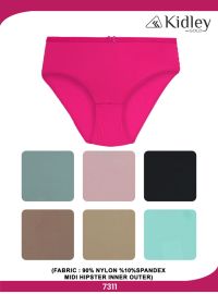 Women Nylon Spandex Midi Hipster Panties (7311)