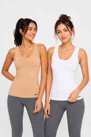 Women’s Cotton Sleeveless Tank Top Vest – Skin & White (Pack of 2)