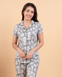 Cotton Leaf Print Nightwear Set