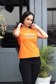 Cotton Lycra Orange Printed Top