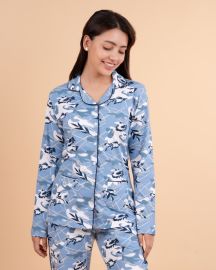 Blue Floral Button-Down Nightwear Set