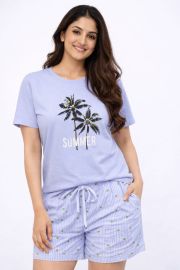 Women's Lavender "Summer" Palm Tree Graphic T-Shirt & Striped Shorts Set