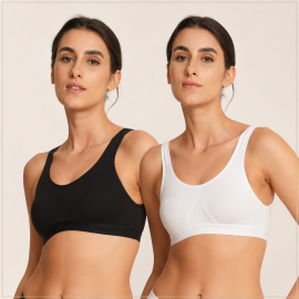 Kidley FlexiComfort Cotton Sports Bra Pack of 2 for Women – Black & White