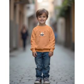 Boys' Orange Sweatshirt with Boat Print Design – Casual Comfort for Everyday Adventures