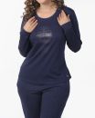 Navy Blue Long Sleeve Nightwear Set for Women - Premium Cotton Lounge Wear