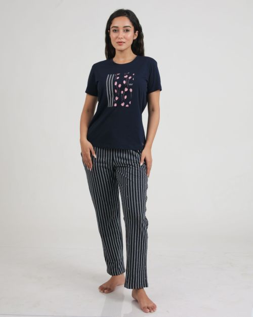 Cotton Nightsuit (Navy/Grey)