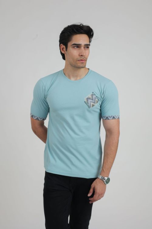 Pique Round Neck TShirt (Sky Ptd.)