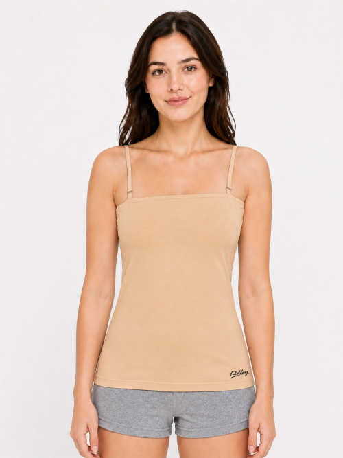 Super Combed Cotton Stretch Slim Fit Square Neck Camisole - Beige Pack of 2