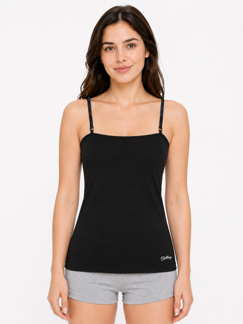 Super Combed Cotton Stretch Slim Fit Square Neck Camisole - Black Pack of 2