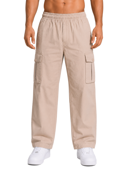 Urban Utility Men’s Cotton Relaxed Fit Cargo Joggers – Light Beige