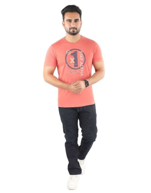 Men Round neck Light Orange