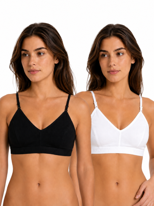 Women’s Cotton Adjustable Strap Bra | Wirefree| Non-Padded | Everyday Bra | BLack-White Pack Of 2