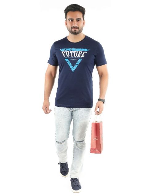 Men Round neck Navy