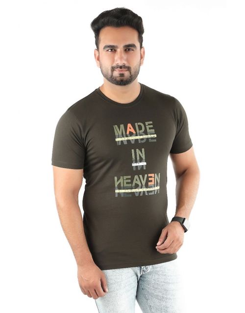 Men Round neck Olive