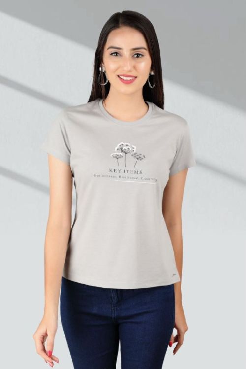 Grey Women Short Cotton Tee