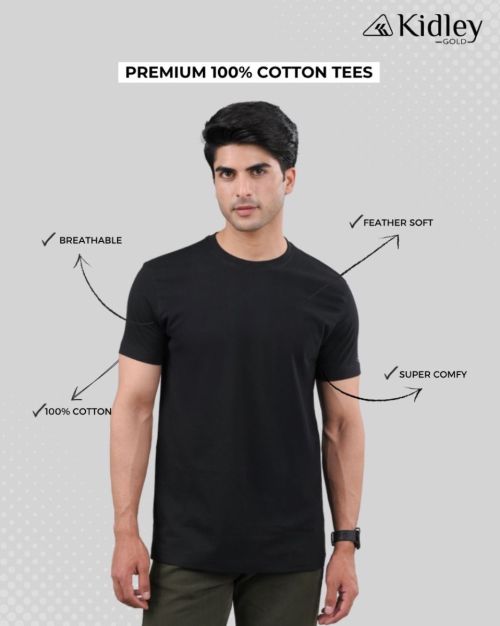 Cotton Men's Round Neck Tees Black (pack of 2)