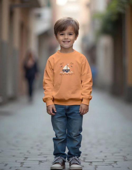 Boys' Orange Sweatshirt with Boat Print Design – Casual Comfort for Everyday Adventures
