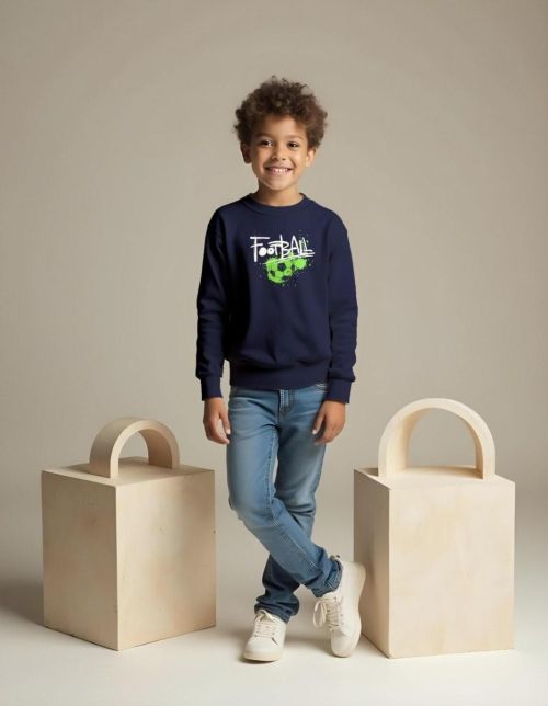 Boys' Navy Sweatshirt with Football Print Design – Casual Comfort for Everyday Adventures
