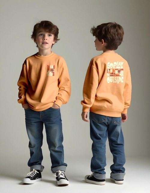 Boys' Yellow Sweatshirt with Go Play Outside Print Design – Casual Comfort for Everyday Adventures