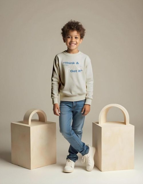Boys' Grey Sweatshirt with Think & Get It Print Design – Casual Comfort for Everyday Adventures