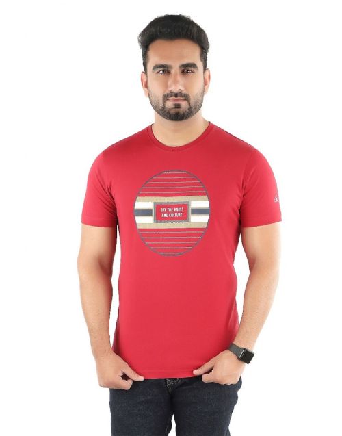 Men Round neck Red