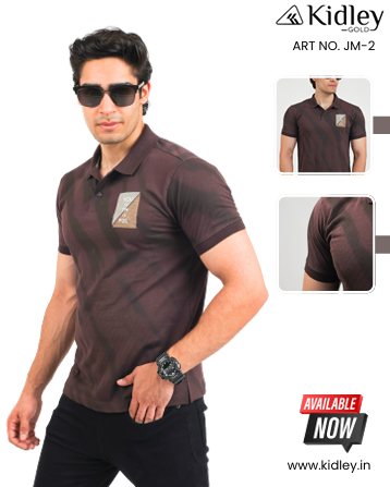 Men's Self Jacquard Polo T-Shirt (BROWN)
