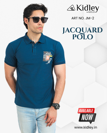 Men's Self Jacquard Polo T-Shirt (BLUE)