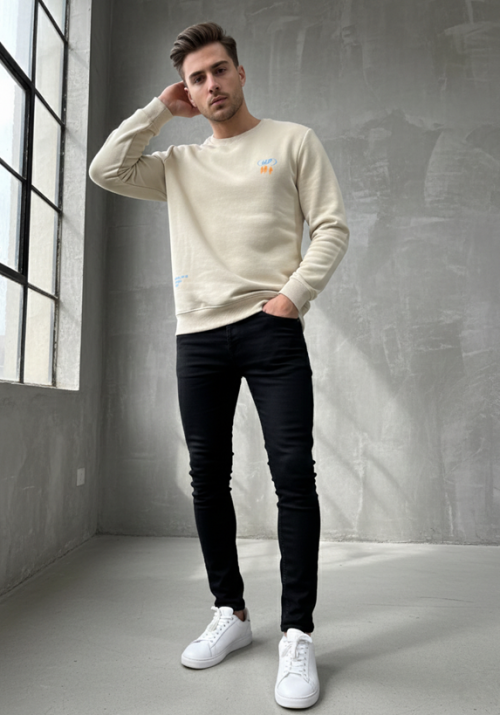 Men's Graphic Front & Back Sweatshirt (Ecru/Beige)