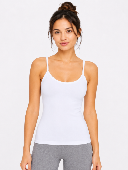 Soft Stretch Scoop Neck Spaghetti Strap Camisole - White Pack of 2