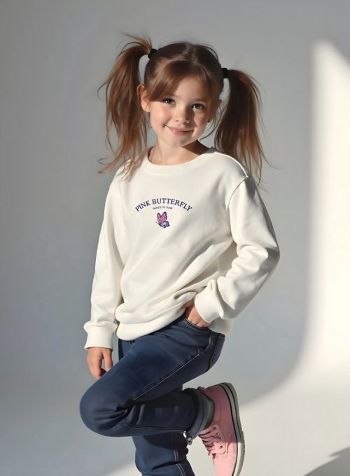 Girls' Cream 'Pink Butterfly' Sweatshirt